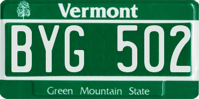 VT license plate BYG502
