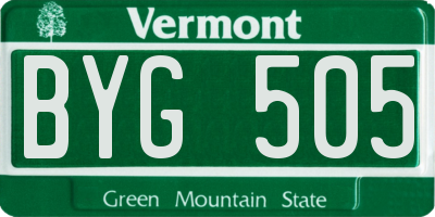 VT license plate BYG505