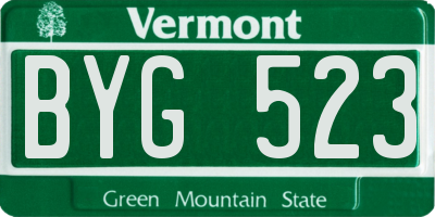 VT license plate BYG523