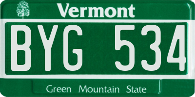 VT license plate BYG534