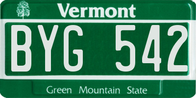 VT license plate BYG542