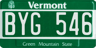 VT license plate BYG546