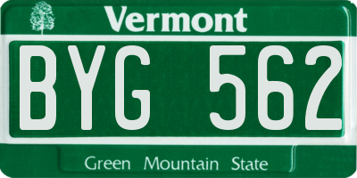 VT license plate BYG562