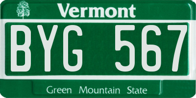 VT license plate BYG567