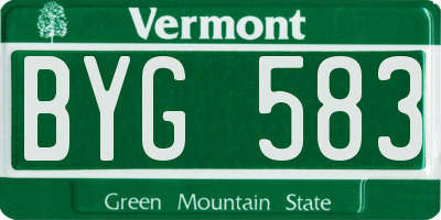 VT license plate BYG583
