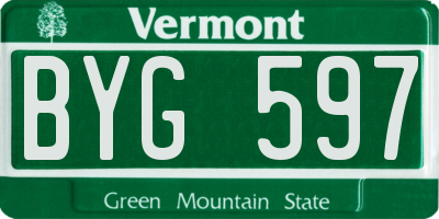 VT license plate BYG597