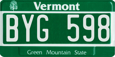VT license plate BYG598