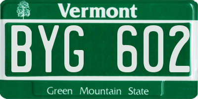 VT license plate BYG602