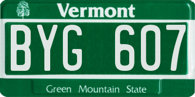 VT license plate BYG607