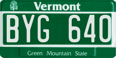 VT license plate BYG640