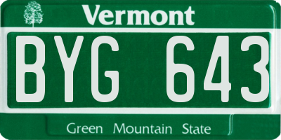 VT license plate BYG643