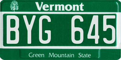 VT license plate BYG645