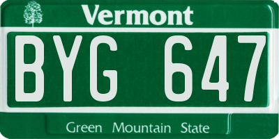 VT license plate BYG647