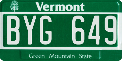 VT license plate BYG649