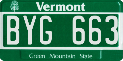 VT license plate BYG663