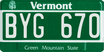 VT license plate BYG670