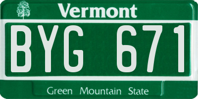 VT license plate BYG671