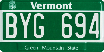 VT license plate BYG694