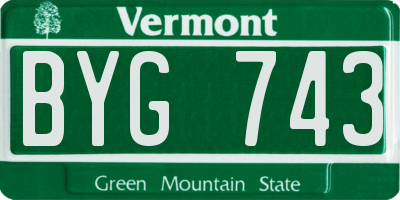 VT license plate BYG743