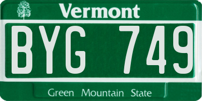 VT license plate BYG749