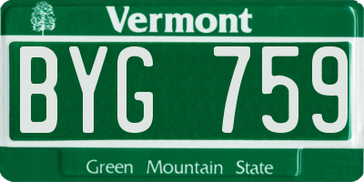 VT license plate BYG759
