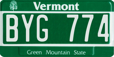 VT license plate BYG774