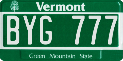 VT license plate BYG777