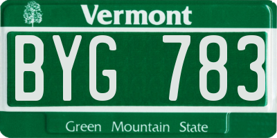 VT license plate BYG783
