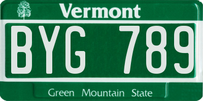 VT license plate BYG789