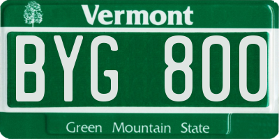 VT license plate BYG800