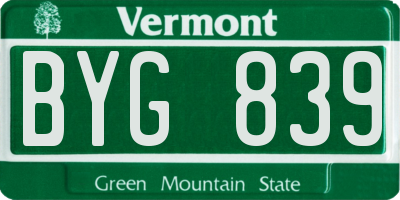 VT license plate BYG839