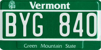 VT license plate BYG840