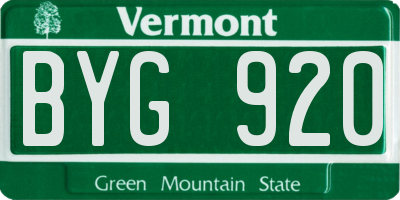 VT license plate BYG920