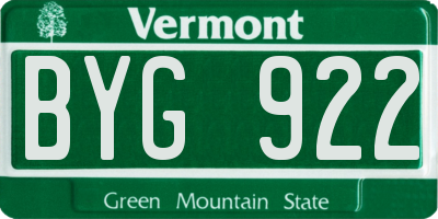 VT license plate BYG922