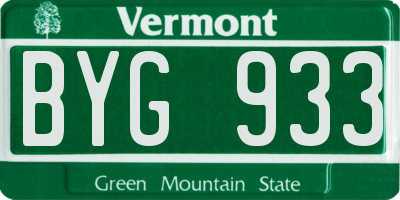 VT license plate BYG933
