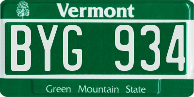 VT license plate BYG934