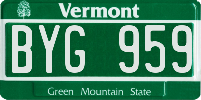 VT license plate BYG959