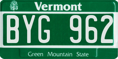 VT license plate BYG962
