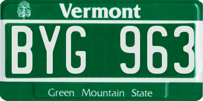VT license plate BYG963