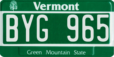 VT license plate BYG965