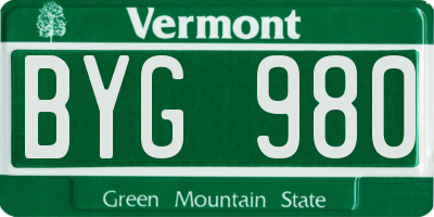 VT license plate BYG980