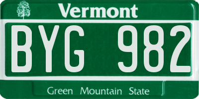 VT license plate BYG982