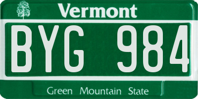 VT license plate BYG984