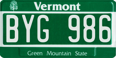 VT license plate BYG986