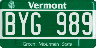 VT license plate BYG989