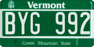 VT license plate BYG992
