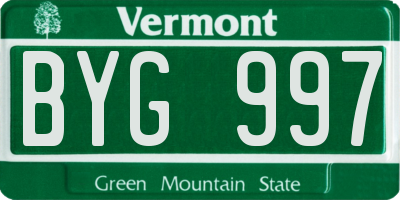 VT license plate BYG997