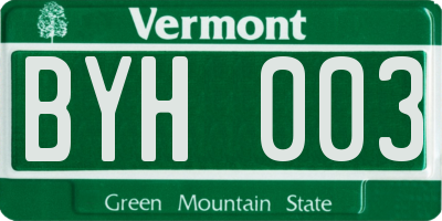 VT license plate BYH003