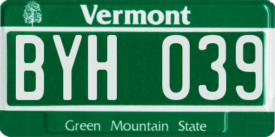 VT license plate BYH039