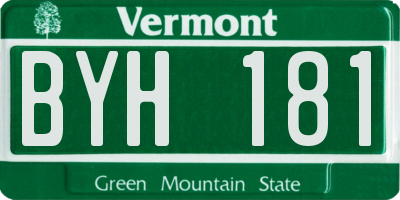 VT license plate BYH181